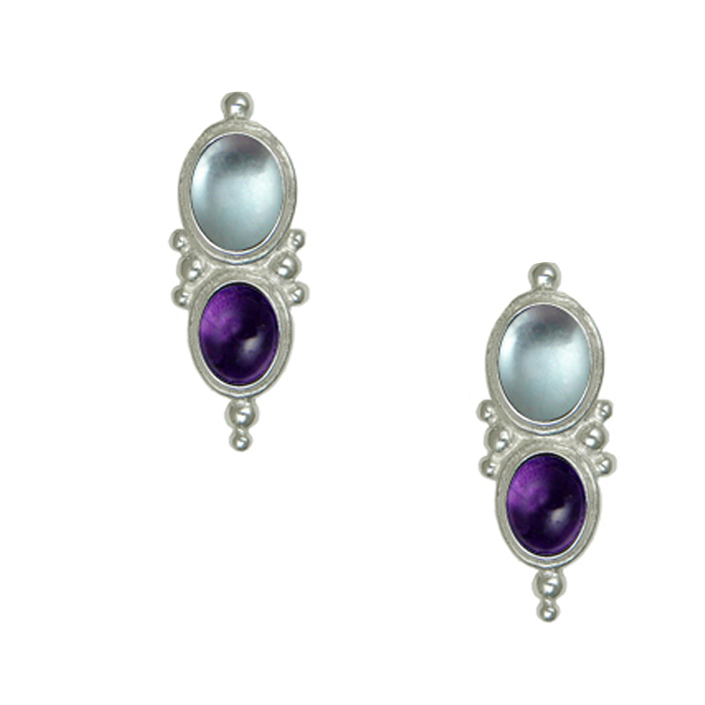 Sterling Silver Drop Dangle Earrings With Blue Topaz And Amethyst